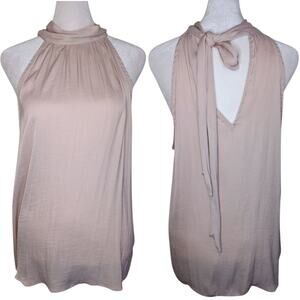 Naked Zebra Silky Pink Satin High Neck Halter Top Large